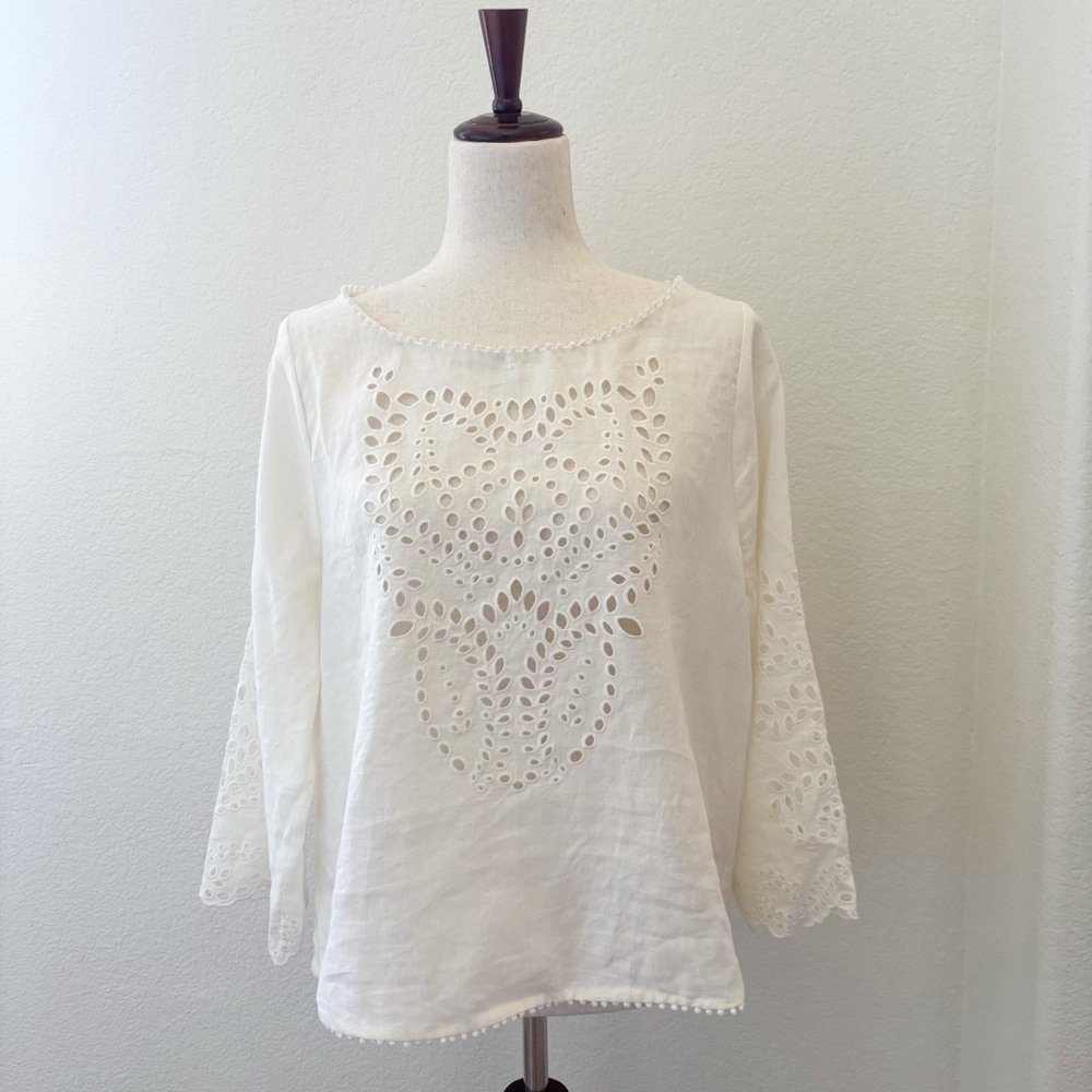 Joie‎ Comosus ivory eyelet linen top in porcelain NWT Size Large